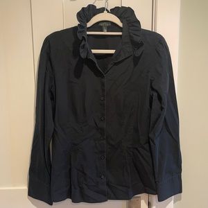 Lauren Ralph Lauren Jeans Co. Navy Ruffle Collar Button Down